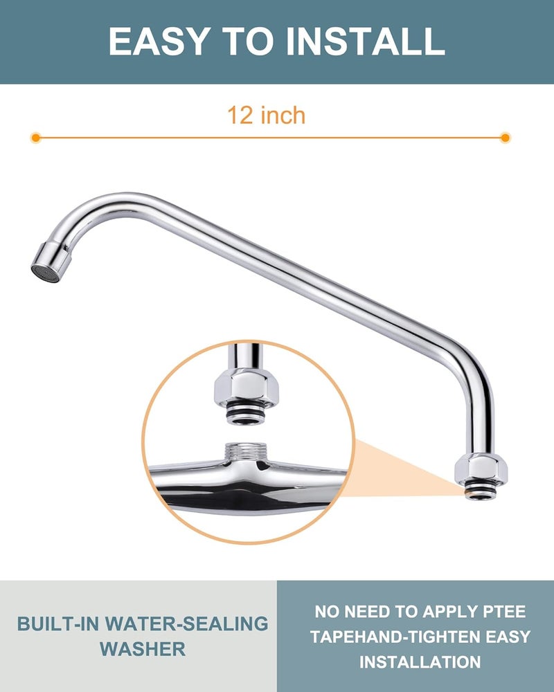 IVIGA G3/4 Internal Thread Commercial Faucet Swivel Spout Replacement: 12“ Add-on Swing Nozzle Spout - Chrome Polished Spout Replacement Part For Commercial Kitchen Sink Faucet - 1.8gpm/ 2.2gpm Aerator - Image 5